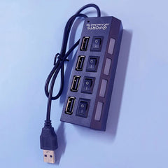 7 Port with LED Light USB 2.0 Adapter Hub with Independent Power on Off for Computers Tablets Laptops Supports Data Transmission