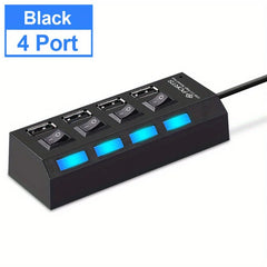 7 Port with LED Light USB 2.0 Adapter Hub with Independent Power on Off for Computers Tablets Laptops Supports Data Transmission